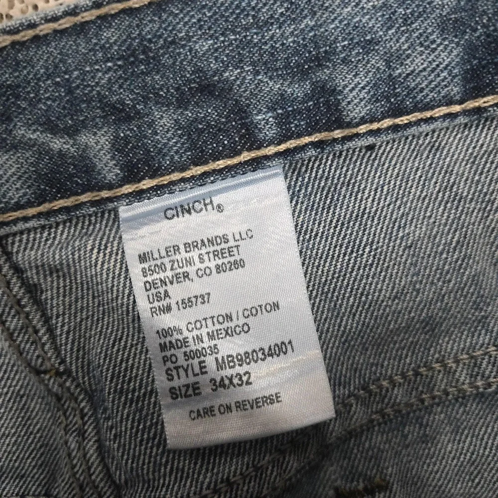 Cinch Jeans Mens 34x32 Blue Regular Fit Straight Leg Denim Pants MB980034001